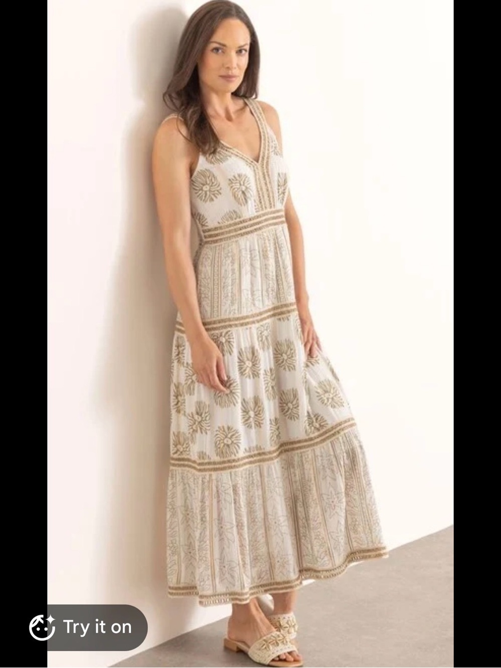 Dress Naoo Ivory Gold Eyelet Maxi Dress